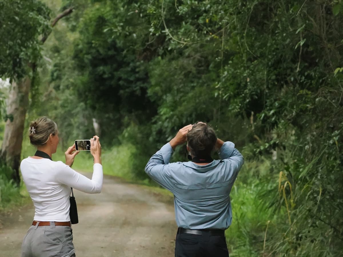 Julia and Clayton birding Spring Creek Road, 25 May 2026. Photo: Kingfisher Birding.